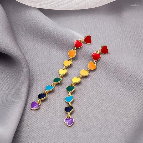 Boucles d'oreilles 2023 mode coréenne bijoux tendance plaqué or Long émail coloré coeur Brincos Piercing pour les femmes