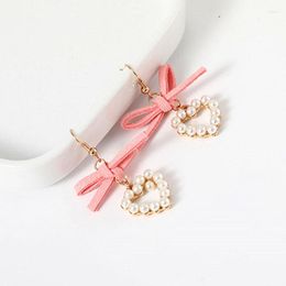 Boucles D'oreilles 2023 Coréen Rose Tissu Arc Noeud Amour Pour Les Femmes Pendientes Coeur Simulé Perle Boucle D'oreille Brinco