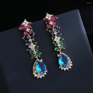 Boucles d'oreilles étalon 2023 Gemmes cristales de qualité à longue chaîne Femmes argent 3colors collection bijoux filles accessoires d'oreille