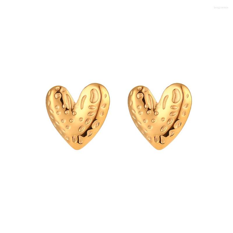 Orecchini a bottone 2023 Bella superficie irregolare placcato oro 18 carati cuore impermeabile piercing gioielli di alta qualità per le donne