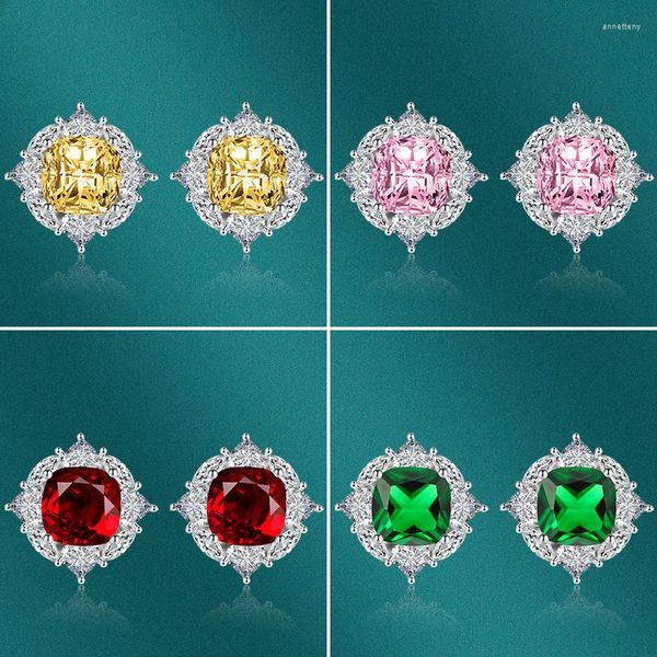 Pendientes de tuerca 2023 de lujo verde rojo púrpura amarillo cojín para mujer regalo de aniversario joyería al por mayor E8186