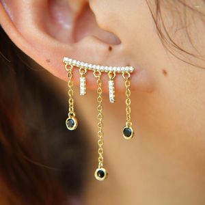 Boucles d'oreilles 2023 luxe femmes noir clair cubique zircone oreille manchette grimpeur gland chaîne mode or couleur Cz boucle d'oreille