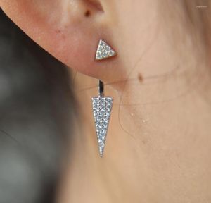 Stud -oorbellen 2023 MICRO PAVE CZ dubbele driehoek zijjack kubieke zirkonia vrouwen 925 sterling zilveren oorrang