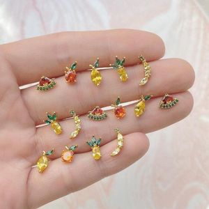 Boucles d'oreilles à tige 2023 Mini 925 argent délicat élégant tempérament banane pastèque Limoncello Orange ananas Cz boucle d'oreille de femmes