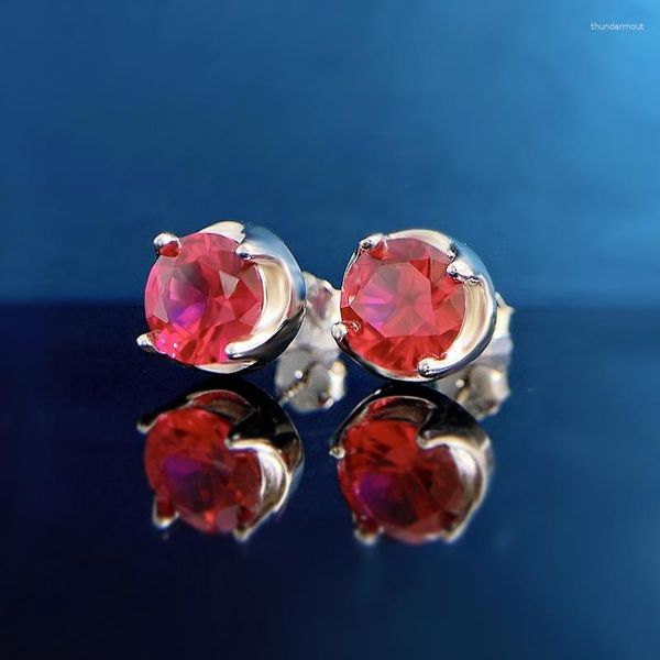 Boucles d'oreilles à clous en corindon rouge, diamant rond d'un carat, 7mm, Style transfrontalier Simple et à la mode, 2023