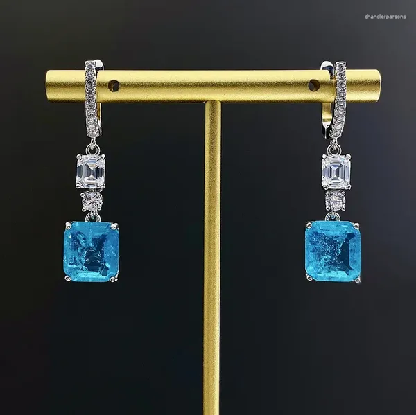 Aretes 2023 Paraiba 10 11mm Esmeralda rectangular para mujer Plata S925 europea y americana