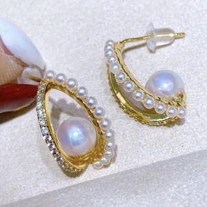 Boucles d'oreilles en perles pour femmes, 7-8mm, bijoux d'eau douce, cadeaux pour dames, 2023