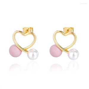 Pendientes de botón 2023 perla corazón cruzado rosa lindo diseño baile accesorios finos estilo coreano alta calidad exquisita mujer