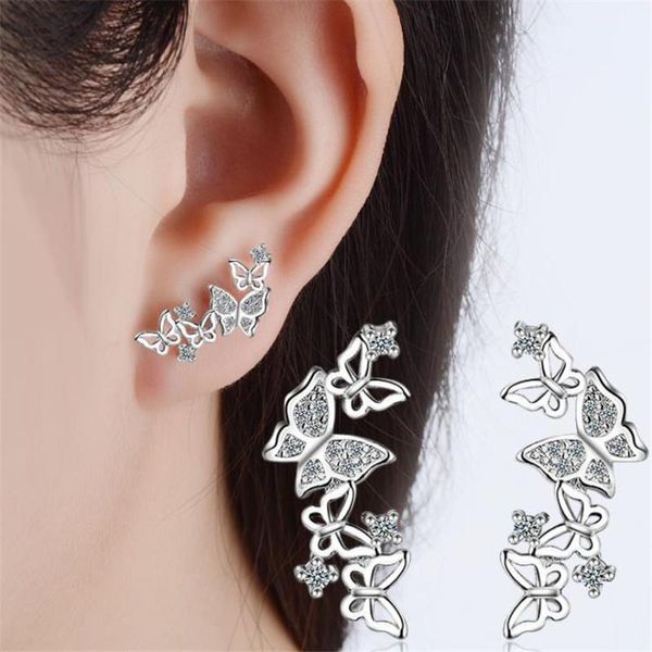 Boucles d'oreilles 2023 romantique mignon papillon boucle d'oreille 925 en argent Sterling pour les femmes Micro mosaïque CZ bijoux BrincosStud