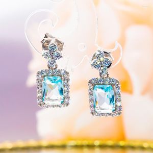 Boucles d'oreilles à tige 2023 S925 en argent Sterling bleu océan à haute teneur en carbone diamant pierres précieuses clous bijoux fins pour les femmes fête