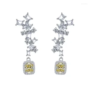 Aretes 2023 S925 Plata esterlina Diamante amarillo 1 quilate Europeo y americano Largo 5 6 Moda versátil