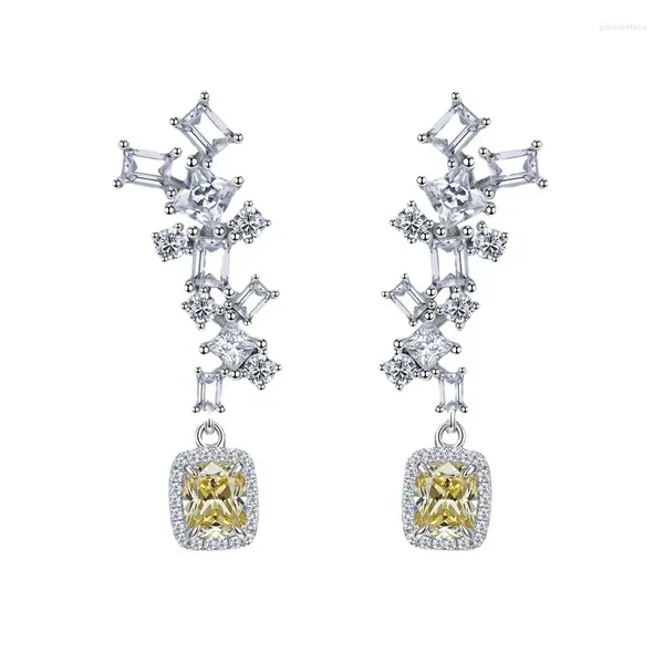 Aretes 2023 S925 Plata esterlina Diamante amarillo 1 quilate Europeo y americano Largo 5 6 Moda versátil