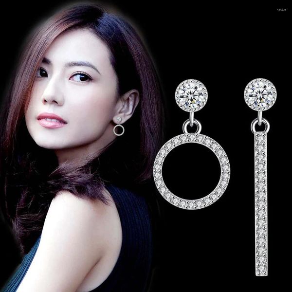 Boucles d'oreilles 2023 Sparkling Dangle Ear Real 925 Sterling Silver Classic Swing Clear CZ Drop pour les femmes bijoux de mariage Arete RHE855