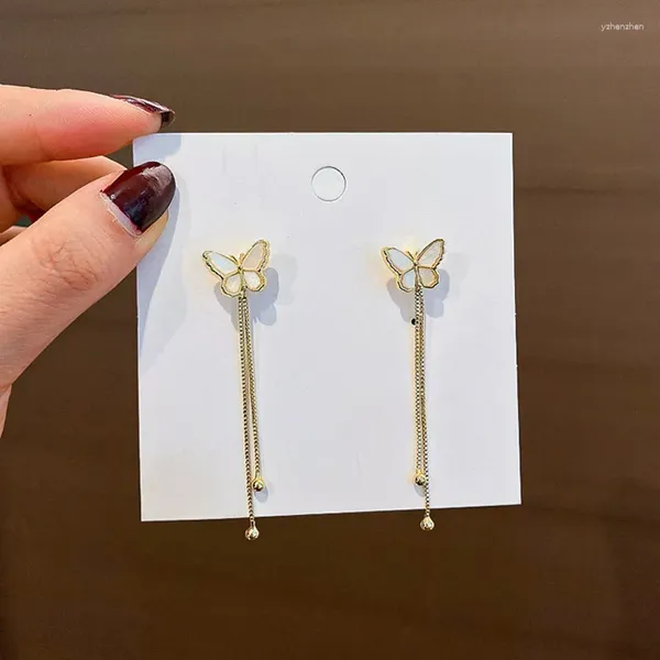 Aretes 2023 Estilo Dulce Y Elegante Mariposa Borla Larga Oreja Temperamento Coreano Red Rojo Uno Dos Ropa