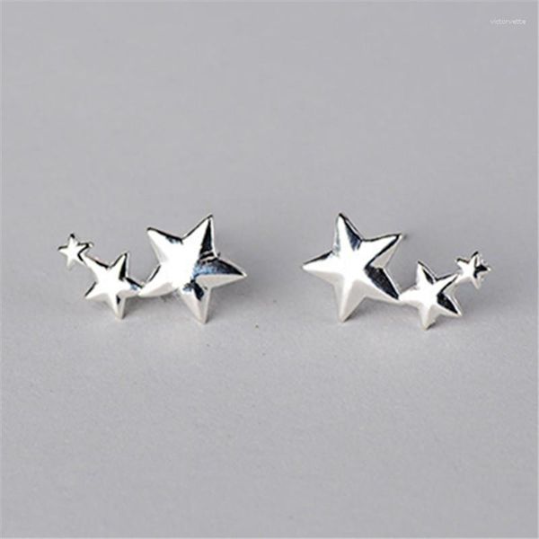 Pendientes de tuerca 2023 de plata tibetana de tres estrellas para mujer, pentagrama femenino, accesorios pequeños, joyería de moda, pendientes sencillos