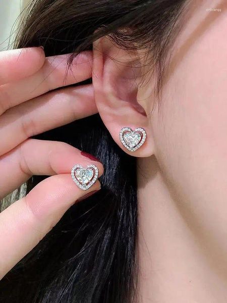 Pendientes de tuerca para mujer, joyería de cristal de corazón grande, regalos de aniversario de marca de calidad clásica de tendencia 2023, boda pura 925 plata