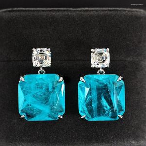 Stud Oorbellen 2023 Trend Super Flash Paraiba Sapphire Earring Voor Vrouwen Real Diamond Engagement Valentijnsdag Gift Sieraden