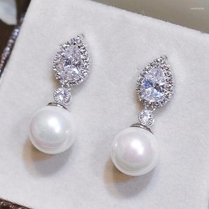 Boucles d'oreilles à clous pour femmes, tendance moderne, élégant, pendentif en forme de perle, perforé, cadeaux de fête de mariage, accessoires de bijoux de luxe, 2023