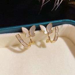Boucles d'oreilles papillon tendance pour femmes, haute qualité, cuivre coréen, plaqué or 14 carats, coquille en Zircon, bijoux originaux, 2023