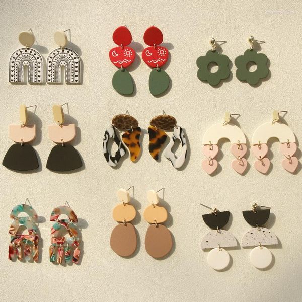 Pendientes de tuerca 2023, moda Vintage, geométrico, Irregular, colorido, acrílico, flor, arco de amor para mujer, accesorios de fiesta