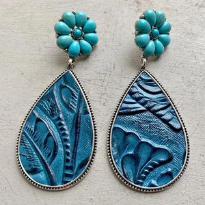 Boucles d'oreilles en cuir gaufré occidental, motif bohème, Turquoise, fleur de citrouille, métal, Simple, à la mode, vente en gros, 2023