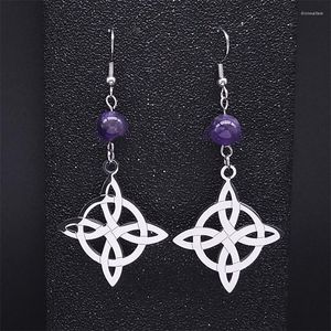 Boucles d'oreilles 2023 noeud irlandais de sorcière cristal violet acier inoxydable couleur argent boucle d'oreille celtique bijoux Pendientes Mujer E4273S