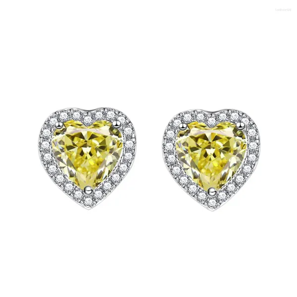 Pendientes De Botón 2024 6mm Diamante Amarillo Amor Para Mujer Plata 925 Moda Luz De Lujo