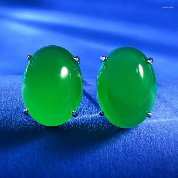 Boucles d'oreilles à tige en argent 2024 925, diamants incrustés de 12 à 16, imitation de moelle de Jade riche, luxe pour femmes