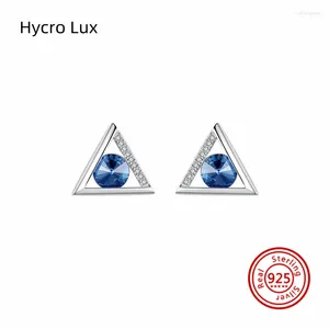 Stud Earrings 2024 925 Sterling Silver Royal Blue Oostenrijkse Crystal Triangle Exquisite for Women Christmas Lux Jewelry Box