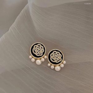 Boucles d'oreilles coréennes Imitation perle cristal fleur géométrique pour femmes, bijoux élégants à la mode, cadeaux, nouvelle collection 2024