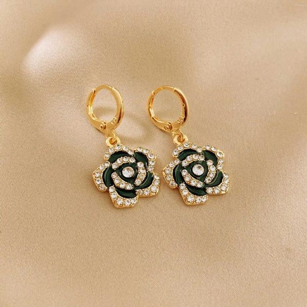 Boucles d'oreilles camélia pour femmes, pendentif fleur noire, tendance, bijoux exquis, accessoires de luxe, cadeau de fête pour filles, 2024