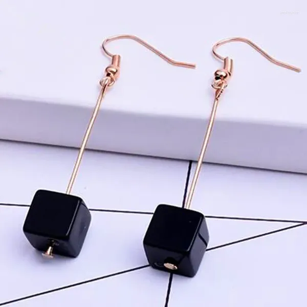 Pendientes de sementales 2024 Lindo gancho de la oreja de cristal cuadrado Simple sin agujero Clip Joyas de pendientes largos para mujer Regalo de cumpleaños