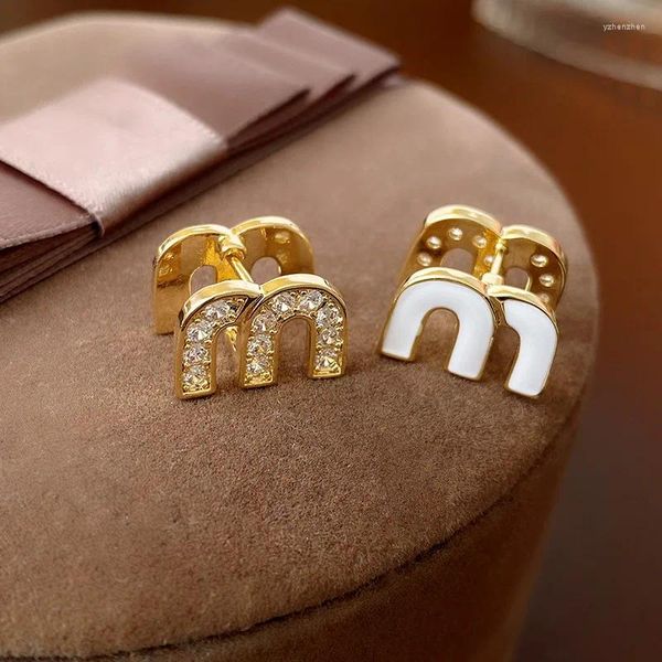 Boucles d'oreilles en cristal avec lettre M pour femmes, bijoux de marque à la mode japonaise et coréenne, Style français, 2024