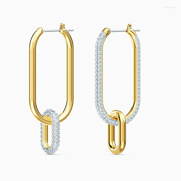 Boucles d'oreilles à clous géométriques élégantes, longues avec deux fermoirs carrés en or, bijoux romantiques, 2024