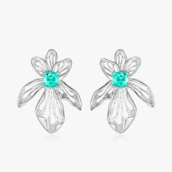 Pendientes de sementales 2024 Elegante Iris Flower Bling Cúconia Cúbica Para Mujeres Color plateado Lago del lago Azules Azules de cumpleaños Regalo de cumpleaños