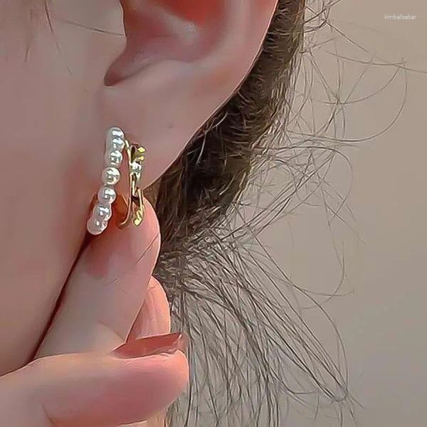 Boucles d'oreilles élégantes en métal en forme de cœur, perles suspendues au dos, mode coréenne, bijoux pour femmes et filles, accessoires, vente en gros, 2024