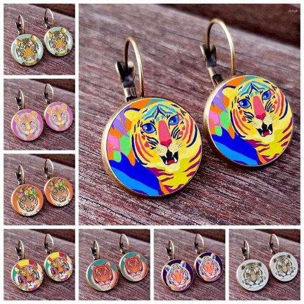 Boucles d'oreilles à clous pour femmes, bijoux à la mode, tigre, forêt, roi, Cabochon en verre, porte-clés, faune, crochet d'oreille français, cadeau, 2024