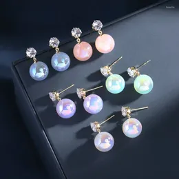 Boucles d'oreilles à clous pour femmes, Imitation de perles colorées, vert, rose, blanc, cadeaux de fête de mariage, bijoux pour femmes, 2024