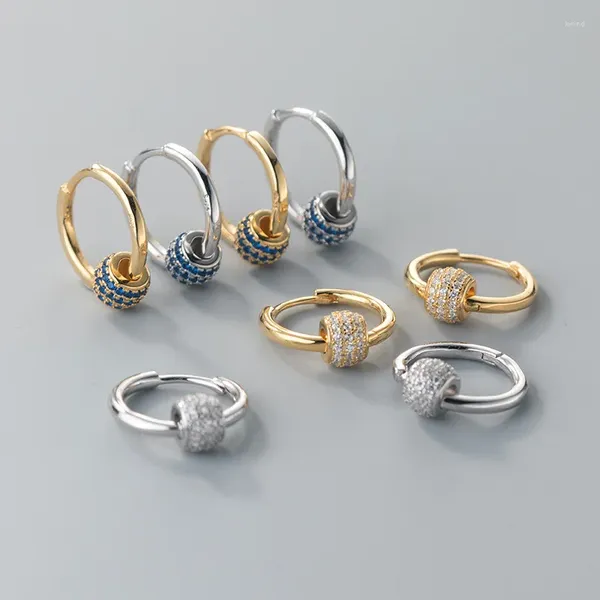 Boucles d'oreilles à clous en argent Sterling 2024, bijoux à la mode, cerceau en pierre ronde bleue en cristal, pour filles, cadeau de fête en famille pour bébé, 925