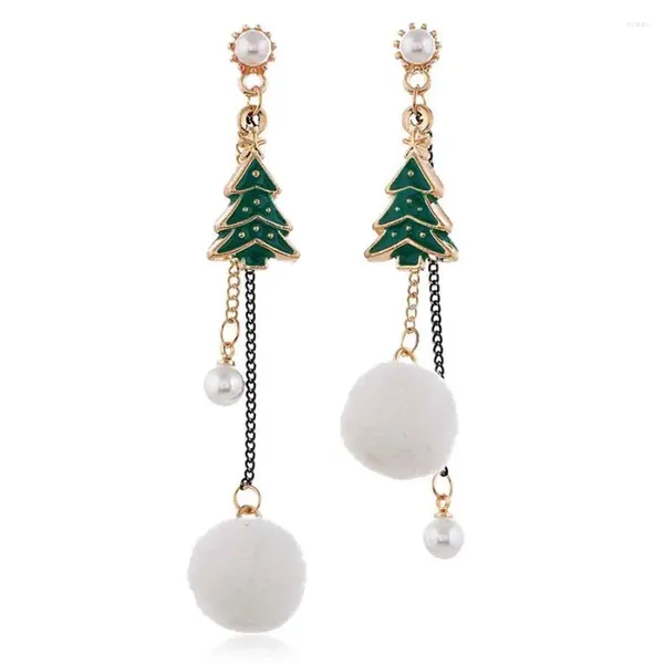 Boucles d'oreilles 2024 Bijoux de mode plaqué or long gland perle cristal arbre de Noël bonhomme de neige pour femmes fille cadeau