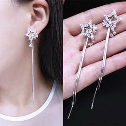 Boucles d'oreilles longues à franges pour femmes, bijoux de personnalité coréenne, pentagramme sauvage, étoile, à la mode, 2024