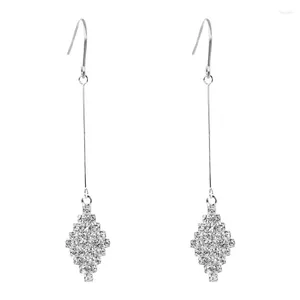 Boucles d'oreilles étalon 2024 mode argent plaqué brillant cristal long ringhombus bien bijoux géométrie brincos bijoux en gros