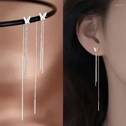 Stud -oorbellen 2024 Fashion Simple Long Tassel Butterfly Drop Silver Color Hanging Dames Earring Zomer sieraden Girls Feestgeschenken