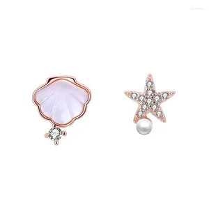 Boucles d'oreilles à clous en forme d'étoile de mer, coquille de tempérament féminin, visage rond plus fin, perle en Zircon, cadeau, 2024