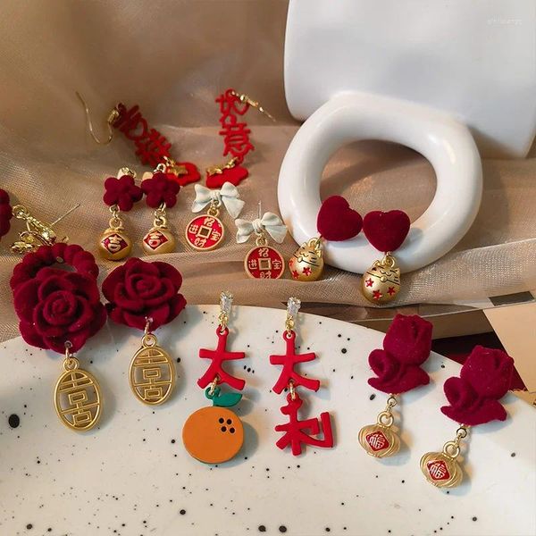 Boucles d'oreilles à tige en forme de Rose pour femmes, 2024, vin rouge, année dorée, aiguille en argent S925, Vintage, bijoux élégants, cadeau créatif