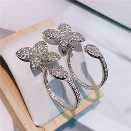 Boucles d'oreilles à clous en forme de fleur pour femmes, bijoux en forme de feuille, pierre CZ, accessoires élégants à la mode, 2024