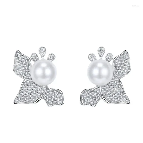 Aretes 2024 Lazo en forma de flor con perlas con incrustaciones de plata 925 y hembra europea americana de 12 mm