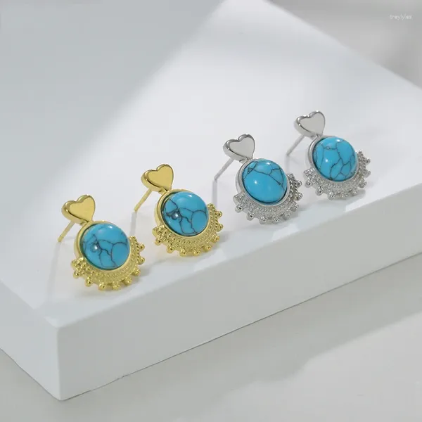 Boucles d'oreilles étalon 2024 French en acier inoxydable bleu Hurlite Stone Heart Charm Small Glass Eye for Women Fashion Jewelry Gift