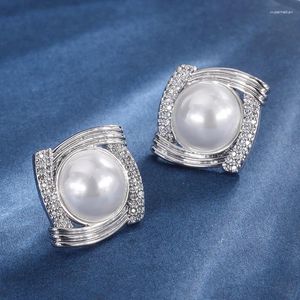 Stud Earrings 2024 Freshwater Pearls Gold Square Fashion Luxury Retro Women's Charms Sieraden Wedding Verjaardag Geschenk Groothandel