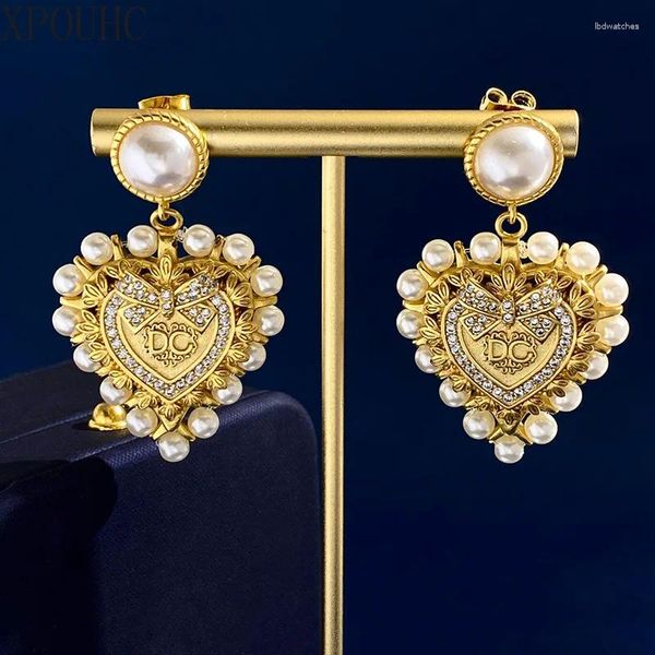 Boucles d'oreilles à clous en laiton, haute qualité, luxe, mode, Vintage, lettre, bijoux, matériau, Design, sens, pêche, cœur, nœud, perle, 2024